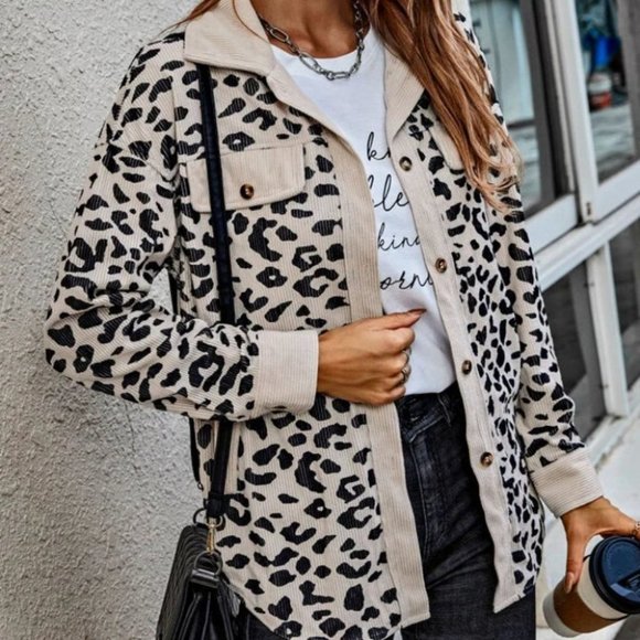 BOHO casual button down shacket top jacket Leopard Print - Picture 4 of 6